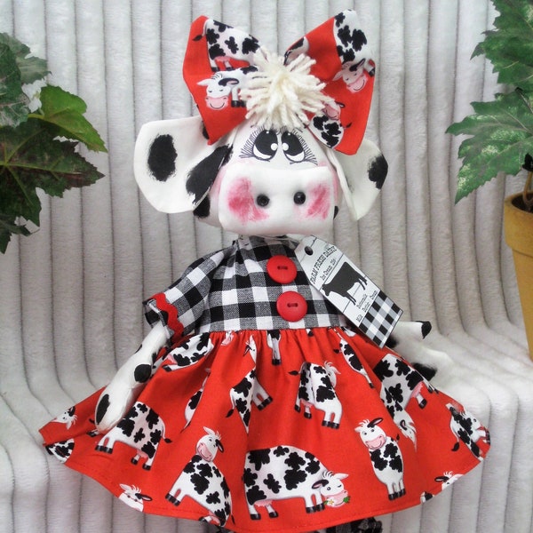 Primitive digital e-pattern #501~"Miss Lovey"~ 15" Cow Doll