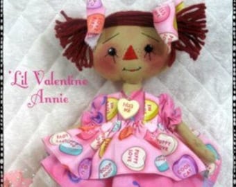 Primitive MAILED "Little Valentine Annie"~ 12" doll Raggedy Annie pattern #132