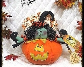 Primitive e- pattern~Digital #472~&quot;PrUciLLa PuMpKiN PLoPPeR&quot;~ sitting Halloween Witch on Pumpkin~