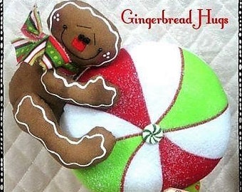 Primitive Digital, patrón electrónico #245~"CaNdLeStiCk GiNgErBrEaD HuGs"~Patrón de costura navideña~