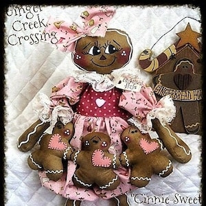 Primitive e-pattern 18"~~"CiNNiE SwEEt"~~ Gingerbread Doll w/babies~Digital pattern #75