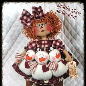 Primitive mailed pattern "SnOwMaN SaDiE Ann"~ Raggedy Annie pattern #321a