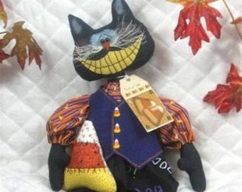 Primitive digital e-pattern #86~"GriMLy" the Cool Cat!"~ Halloween Black Cat~w/CaNdY CoRn