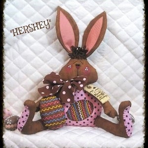 Primitive MAILED pattern &quot;HERSHEY&quot; Chocolate Bunny~Shelf Sitter sewing pattern #023~