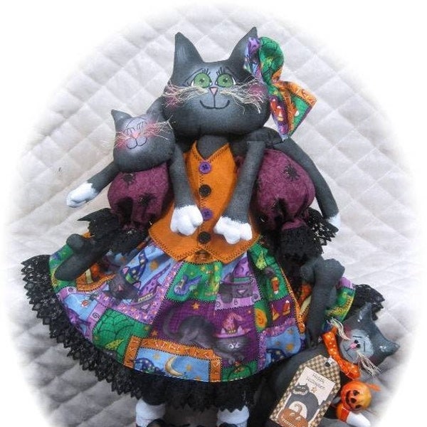 Primitive HaLLoWeeN sewing e-pattern #87~"MaMa JyNx BLaCk CaT and KiTTeNs"~ Digital ~20" Cat!~