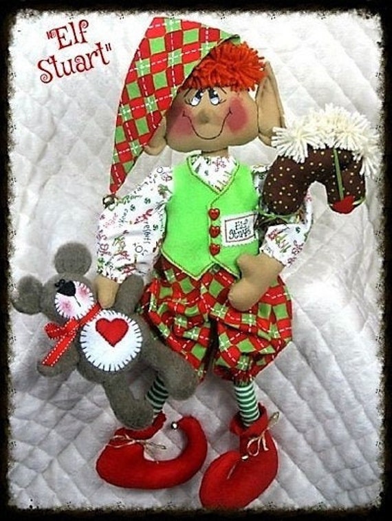 ~Primitive PATTERN Raggedy 15" "Elf Henry" w/sack of sweets!~PATTERN #314 