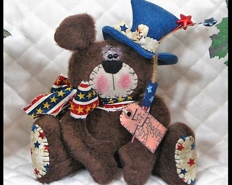 Primitive Digital USA/Americana sewing pattern #254~"BeN the BeAr"~ e-pattern, sitting Patriotic Bear!~