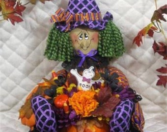 Primitive e-pattern ~"Wanda Witch"~ Sitting Witch Pumpkin (or basket) Centerpiece ~ Digital PATTERN 83