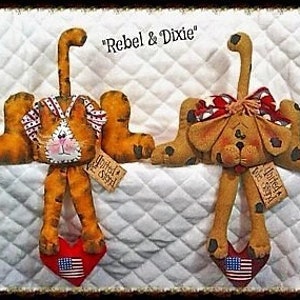 Primitive e-pattern AmEriCaNa "Rebel and Dixie" Kitty and Puppy USA shelf sitters"~Digital, ShElF SiTTeRs~Pattern 52