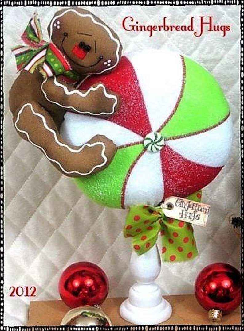 Primitive Digital, e-pattern #245~"CaNdLeStiCk GiNgErBrEaD HuGs"~Christmas sewing pattern~ image 1