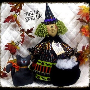 Pierwotny cyfrowy wzór do szycia nr 337~&quot;BellaSpella&quot;~ elektroniczny wzór, stojąca czarownica Halloween~