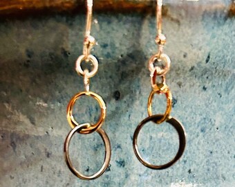 Sterling Triple Circle Tri - Color Earrings