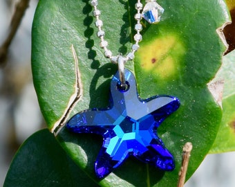 Sterling Silver Premier Austrian Crystal Bermuda Blue Starfish Necklace