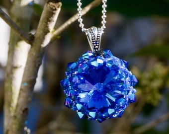 Sterling Silver Deep Blue Sapphire Austrian Crystal Rivoli Necklace