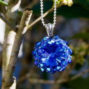 Sterling Silver Deep Blue Sapphire Austrian Crystal Rivoli Necklace