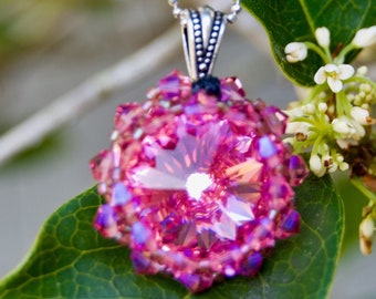 Sterling Silver Deep Pink Premier Austrian Crystal Rivoli Necklace