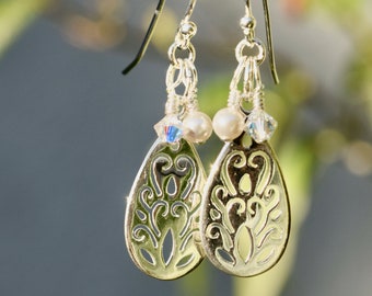 Sterling Silver Floral Dangle Earrings