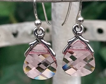 Sterling Premier Austrian Crystal Pink  Briolette Earrings