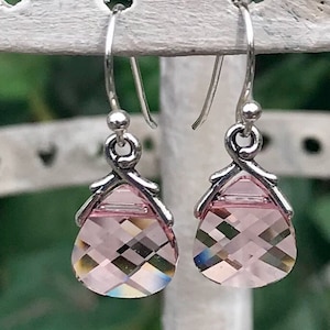 Sterling Premier Austrian Crystal Pink  Briolette Earrings