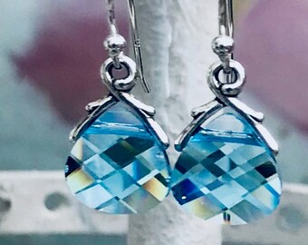 Sterling Premier Austrian Crystal Aquamarine Briolette Earrings