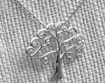 Sterling Silver Hearted Tree Of Life Pendant Necklace