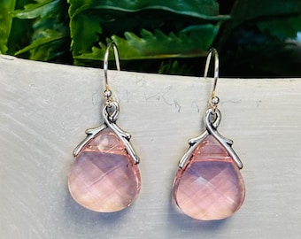 Sterling Premier Austrian Crystal Pink  Briolette Earrings