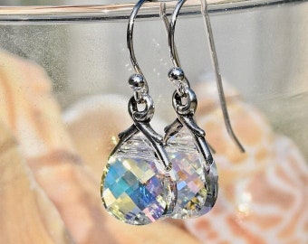 Sterling Silver Clear Aurora Borealis Premier Austrian Crystal Earrings
