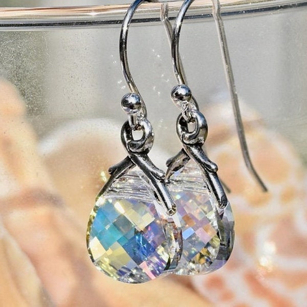 Sterling Silver Clear Aurora Borealis Premier Austrian Crystal Earrings