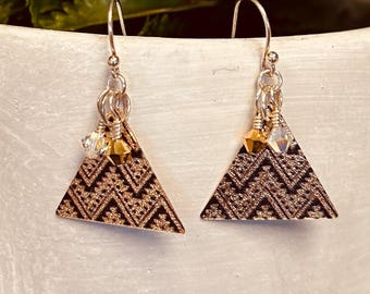 Sterling Silver Metallic Triangle Zig Zag Earrings