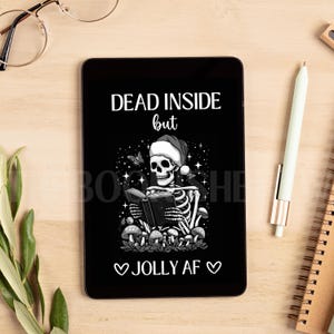 Jolly Skeleton Reader Kindle Lock Screen, Holiday Bookish Kindle Screen Saver, Kindle Wallpaper, Dark Romance, Kindle Paperwhite Accessory
