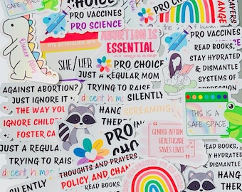 Social Justice themed Mystery Pack stickers, Feminism, Inclusion, Reproductive Rights, Liberal, Progressive, Pro-Choice, Pride, LGBTQIA+
