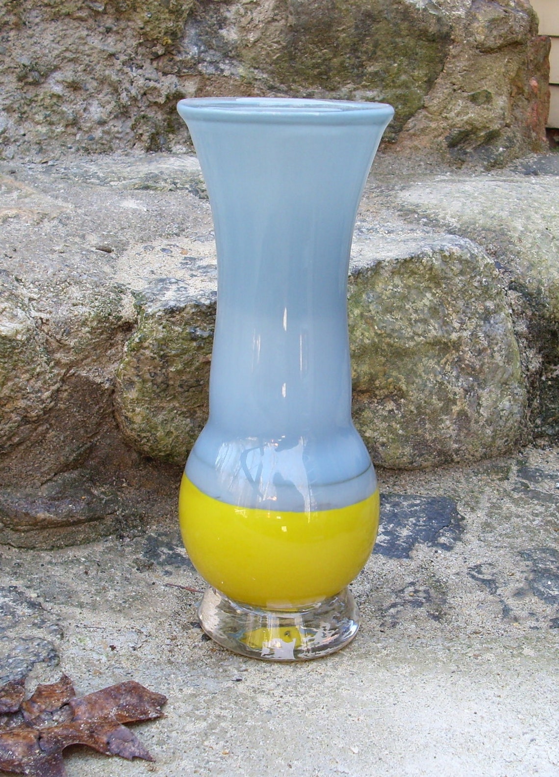 Large Blue and Yellow Glass Vase Etsy