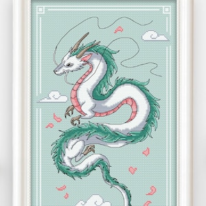 Bunter Drache Haku aus Chihiros Reise ins Zauberland - Kreuzstich-PDF farbig/schwarz-weiß, einseitiges PDF-Muster, PDF für Pattern keeper