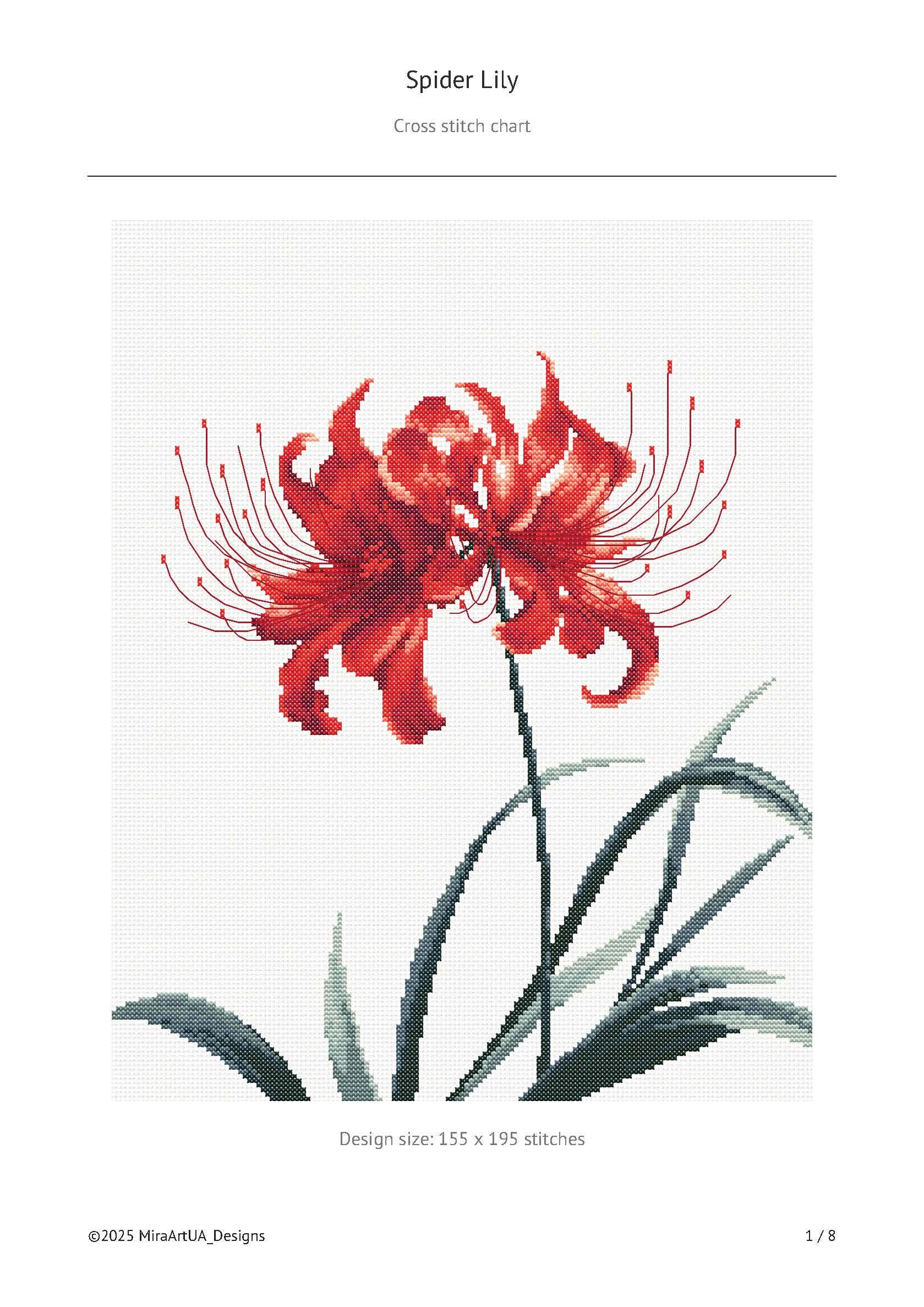 Spider Lily Cross Stitch Pattern: Floral PDF (digital Download) - Etsy