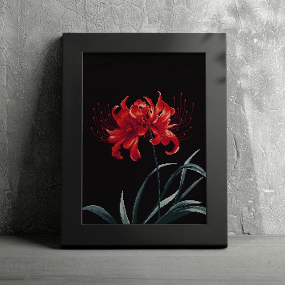 Spider Lily Cross Stitch Pattern: Floral PDF (digital Download