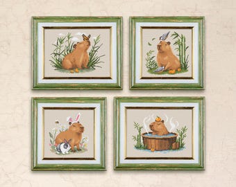 Cross-stitch pattern set with cute capybaras, digital download, PDF color / black & white, one-page PDF pattern, PDF for Pattern Keeper