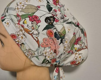 Gorro de exfoliación floral con hojas de eucalipto, con elástico y lazo
