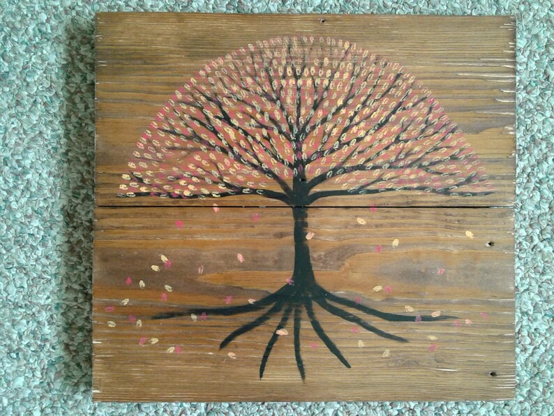 Folk Art Tree Acrylic Painting on Wood Fall Tree Wall Art Etsy