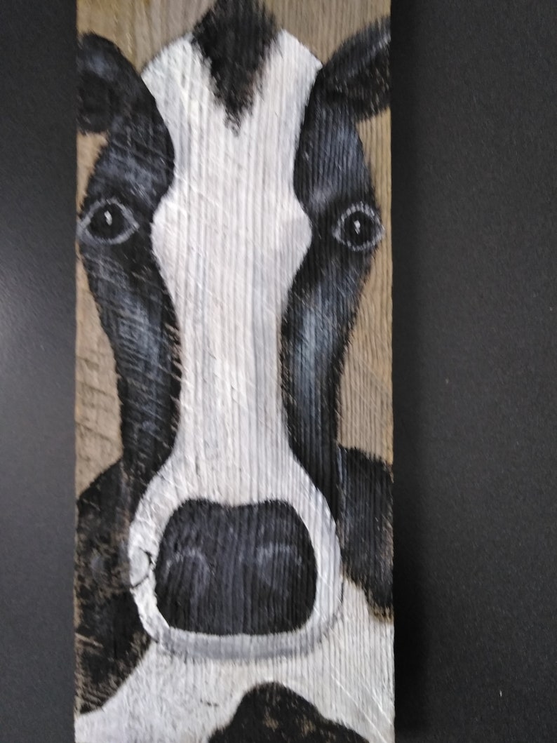 Farm animal painting wood cow art rustic wall decor narrow Etsy