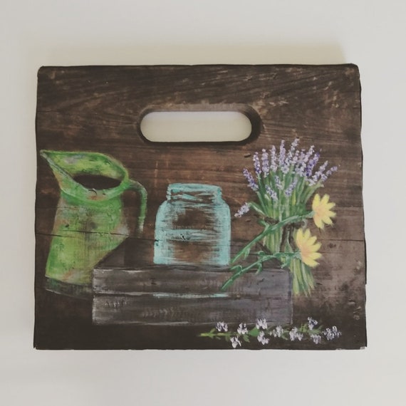 Rustic Floral Painting Wood Wall Decor Farmhouse Decor Etsy