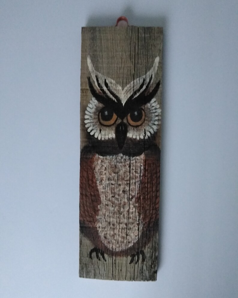 Owl painting on wood wall decor rustic farmhouse narrow