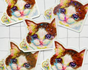 chat qui pleure autocollant de <br> Profitez-en ! Vinyle holographique ou brillant