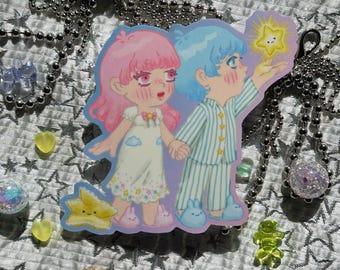 Sticker en vinyle Jumeaux kawaii pastel avec étoiles | Art céleste Chibi mignon | Esthétique Dreamcore