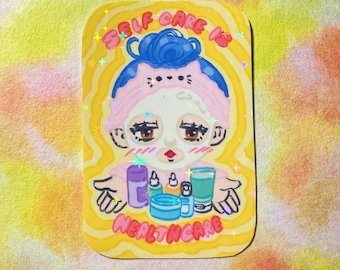 Les soins personnels sont des soins de santé Sticker | Esthétique Clean Girl | Vinyle holographique