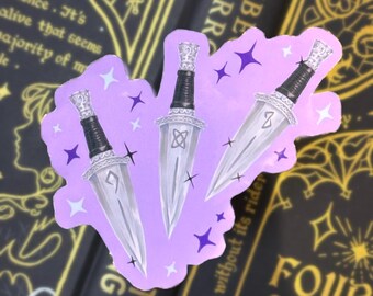 Autocollant en vinyle Dagues de Violette | petit romarin violet | empyrée | quatrième aile | flamme de fer | autocollant livresque | art fantastique | autocollant brillant
