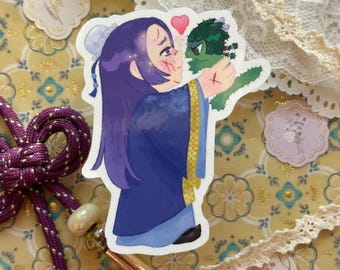 Sticker vinyle Jinshi tenant un chat | Journal d'apothicaire Art anime