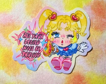 Tous vos autocollants Delulu seront Trululu | Fille magique kawaii | Vinyle holographique