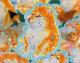 Autocollant en vinyle Cheems qui pleure | Sad Shiba Meme, fait main