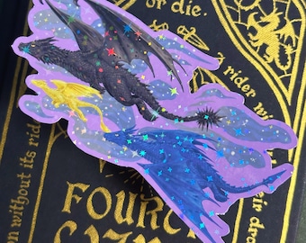 vinyle autocollant dragons volants | tairn andarna sgaeyl | série empyrée | quatrième aile | flamme de fer | autocollant livresque | autocollant holographique
