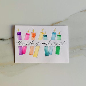 Birthday card, personalized card, birthday candles, calligraphy, hand-painted card, unique greetings card, watercolors